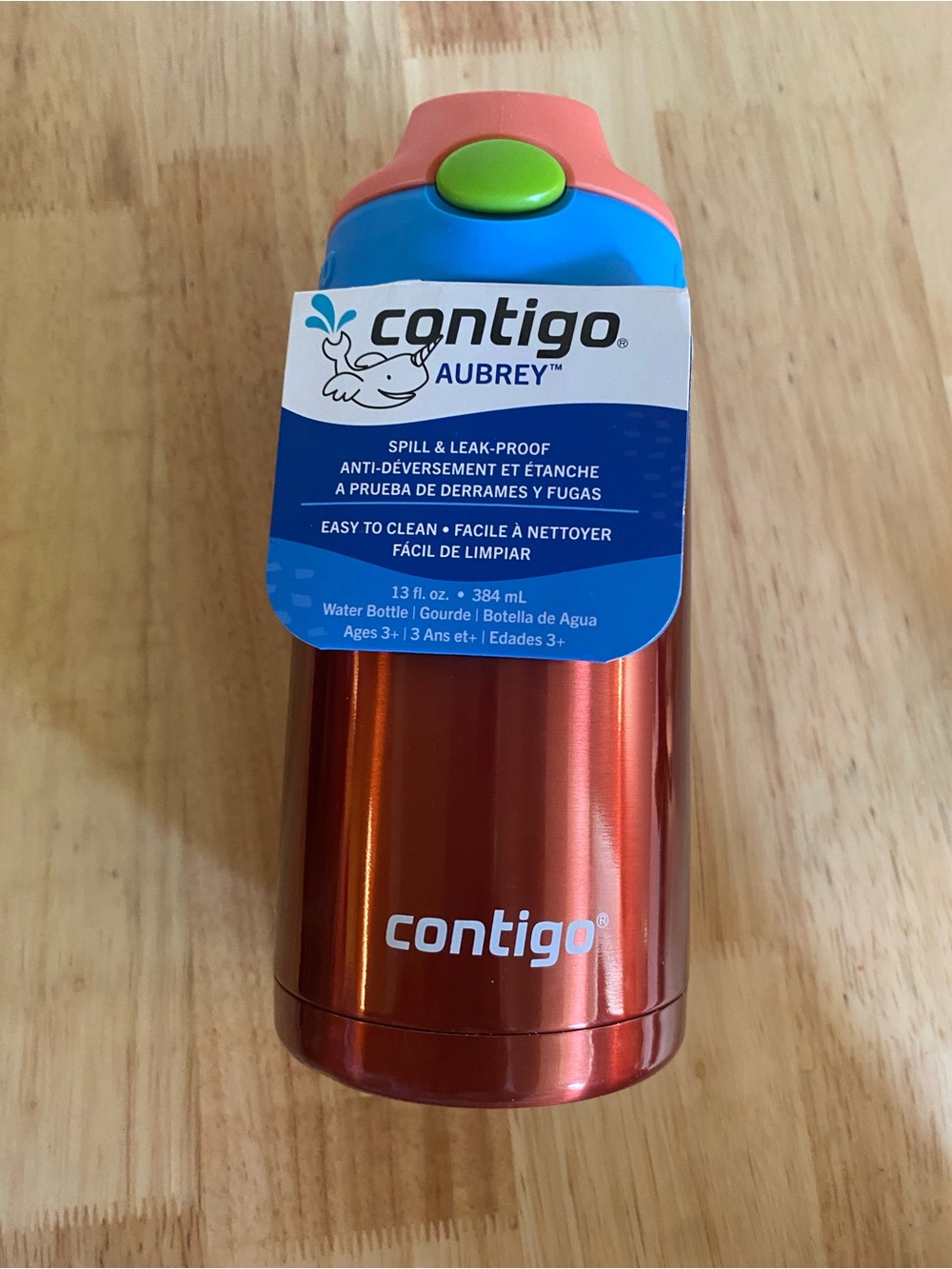 Contigo Aubrey Kids Water Bottle - Orange with Blue Lid